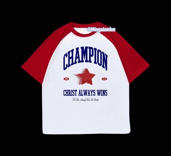 Kırmızı Reglan Kol Champıon Baskılı T-Shirt