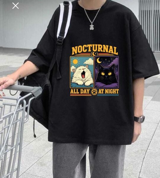 Nocturnal All Day All Night Baskılı Siyah T-Shirt