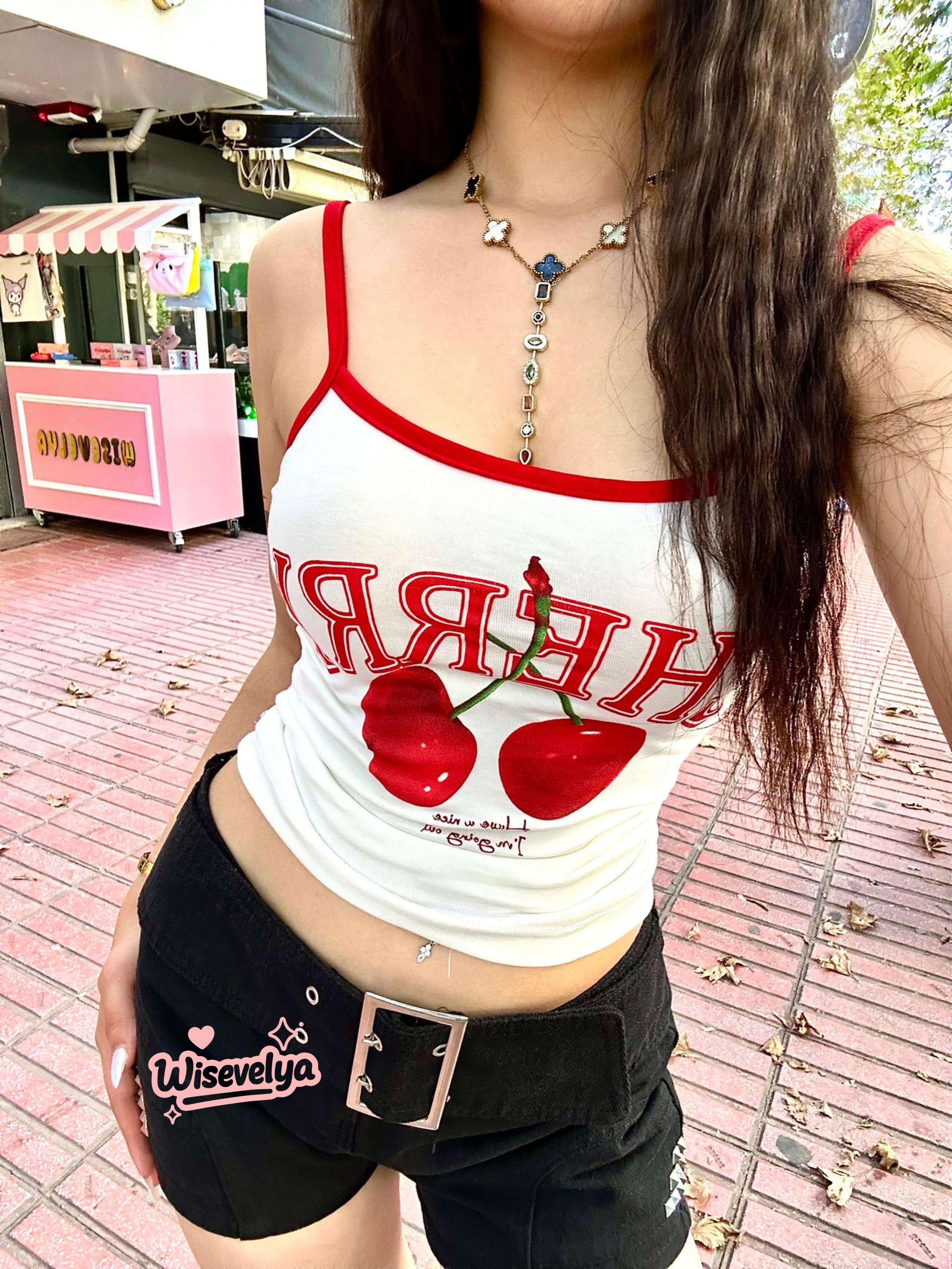 Beyaz Cherry Askılı Crop