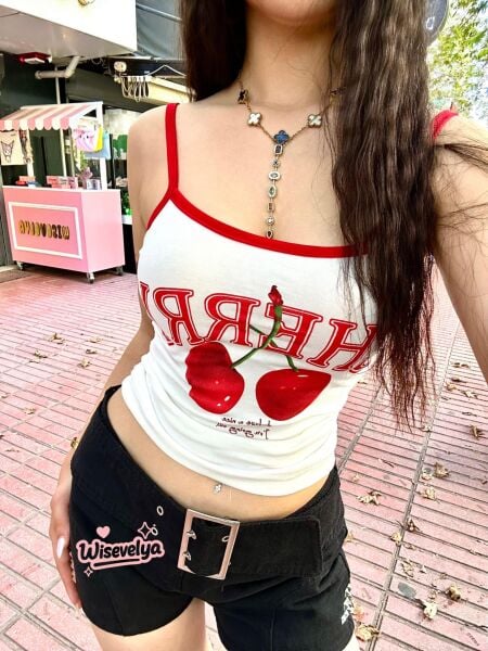 Beyaz Cherry Askılı Crop