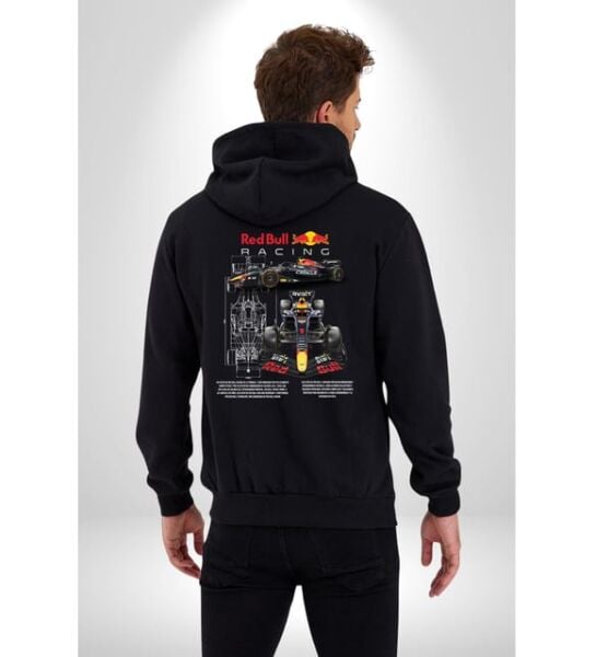 Red Bull Racing Baskılı Siyah Kapşonlu Sweatshirt