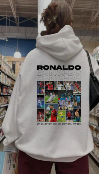 Ronaldo Baskılı Beyaz Kapşonlu Sweatshirt