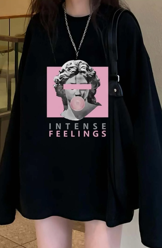 Rönesans Graffiti Siyah Unisex Oversize Bisiklet Yaka Sweatshirt