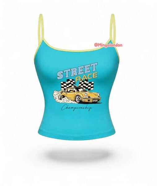 Mavi Street Race Baskı Askılı Crop