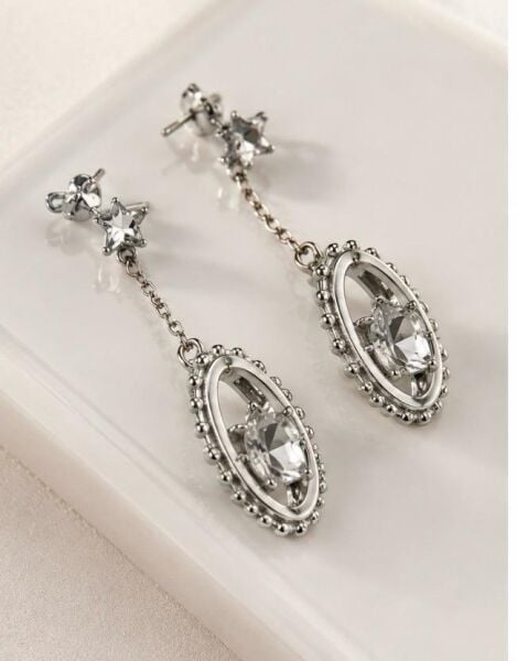 Yıldız ve Oval Kristal Sallantılı Küpe 04