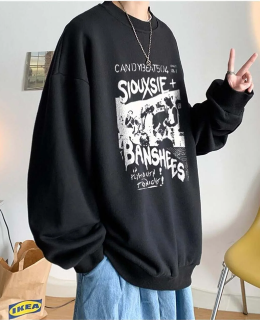 Siouxsie Banshees Baskılı Siyah Unisex Oversize Bisiklet Yaka Sweatshirt