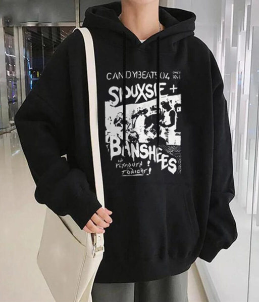 Siouxsie Banshees Baskılı Siyah Unisex Oversize Kapüşonlu Sweatshirt