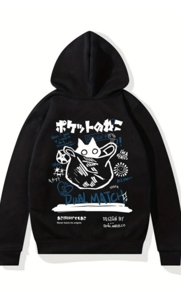Sırt Baskılı Dual Match Siyah Kapşonlu Sweatshirt