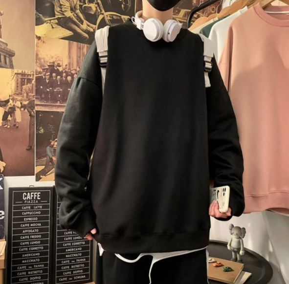 Siyah Bisiklet Yaka Oversize Unisex Sweatshirt