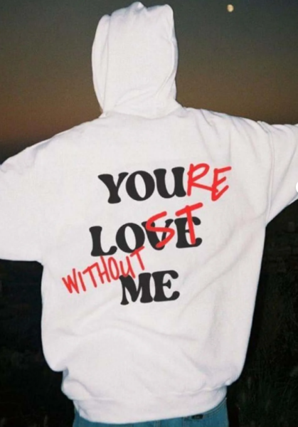 Slagon Baskılı Beyaz Kapşonlu Sweatshirt