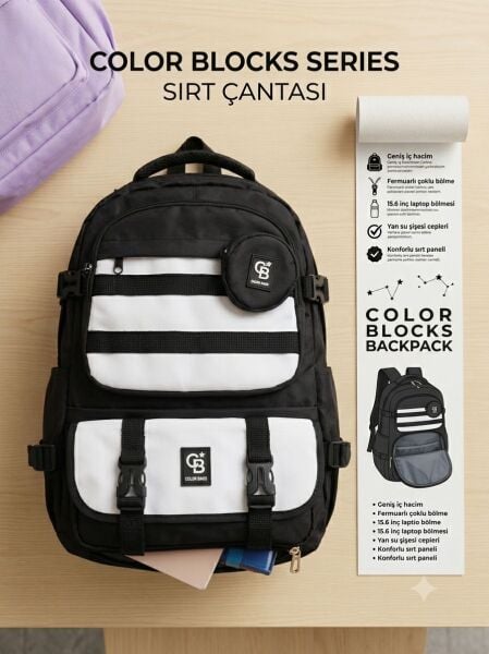 Color Blocks Serıes Sırt Çantası Siyah-Beyaz