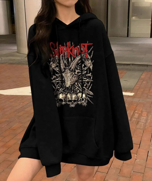 Slipknot Goat Skulls Baskılı Siyah Unisex Oversize Kapüşonlu Sweatshirt