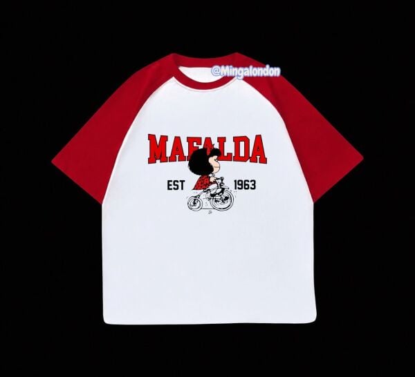 Kırmızı Reglan Kol Mafalda EST 1963 Baskılı T-Shirt