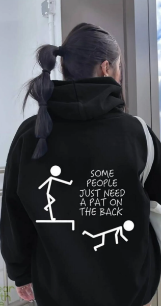 Slogan Baskılı Siyah Kapşonlu Sweatshirt