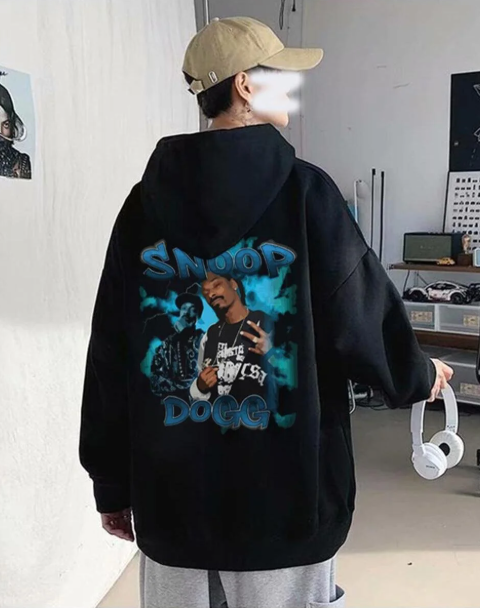 Snoop Dogg Blue Baskılı Siyah Unisex Oversize Kapüşonlu Sweatshirt
