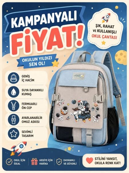 Color Bags  Bölmeli Beslenme Ve Kalemlikli Okul Çantası Seti - Astronot