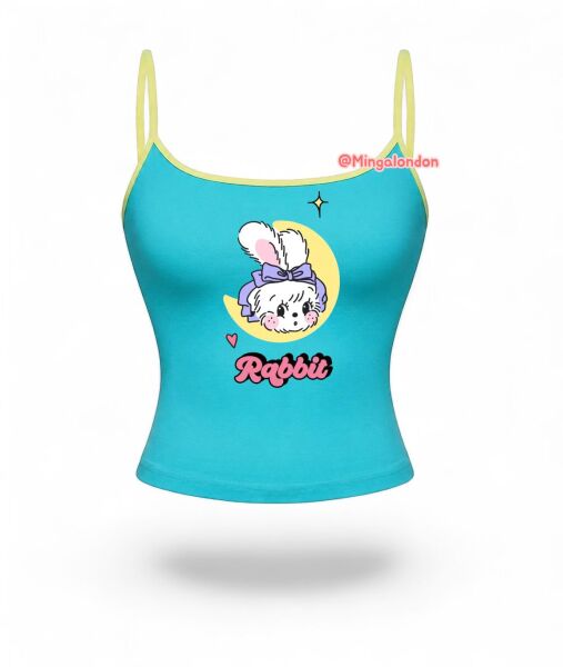 Mavi Rabbıt Baskı Askılı Crop