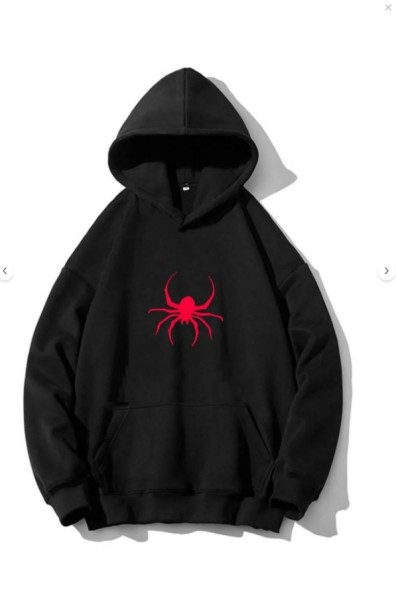 Spider Siyah Kapşonlu Sweatshirt