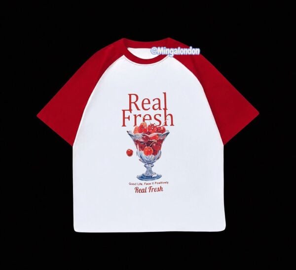 Kırmızı Reglan Kol Real Fresh Baskılı T-Shirt
