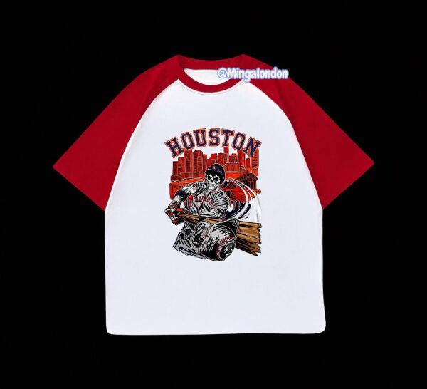 Kırmızı Reglan Kol Houston Baskılı T-Shirt
