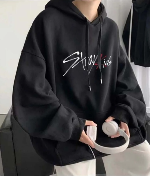 Stray Kids Siyah Kapüşonlu Oversize Sweatshirt Hoodie