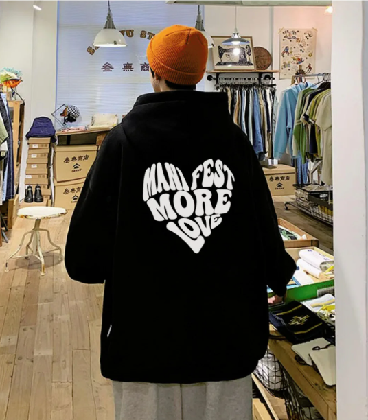 Street Wear Manifest More Love Oversize Unisex Siyah Sweatshirt