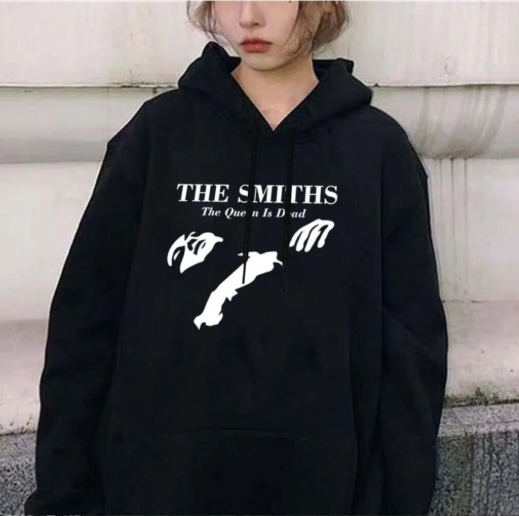 The Smiths Baskılı Siyah Unisex Oversize Kapüşonlu Sweatshirt